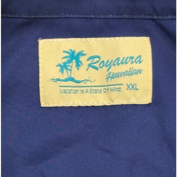 Royaura Hawaiian Men's XXL Blue Striped Button Down Shirt Short Sleeve - Picture 3 of 5